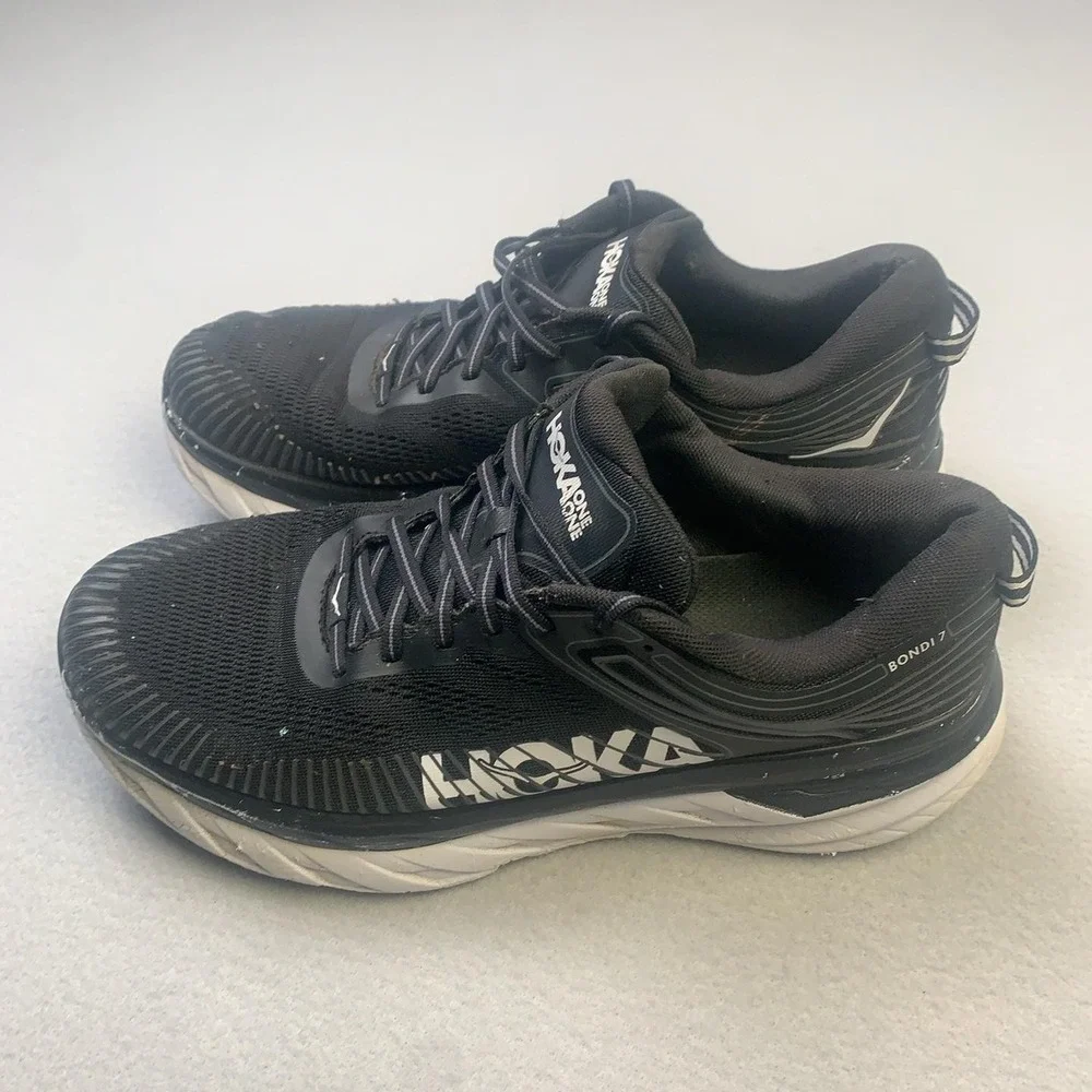 Hoka One One Bondi 7 Shoes Mens Size 10.5 Black Cushioned Running Sneakers